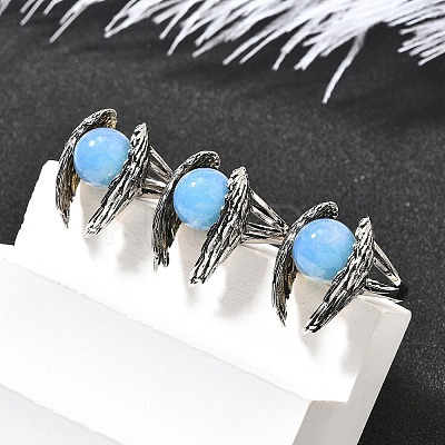 Natural & Synthetic Mixed Gemstone Wings Adjustable Rings RJEW-K241-04AS-1
