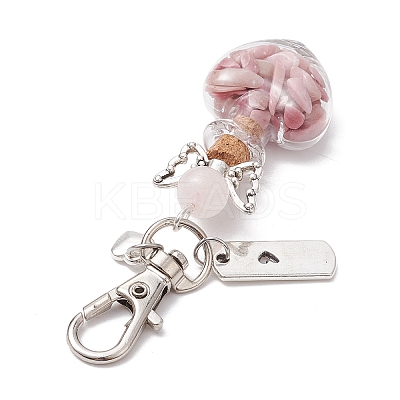 Natural Aquamarine & Rhodonite Chip inside Angel Wishing Bottle Pendant Decorations HJEW-JM02411-1