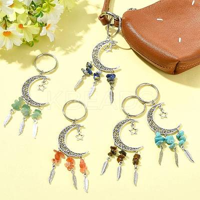 7Pcs 7 Colors Alloy Moon with Star Pendant Keychains KEYC-FS00045-1