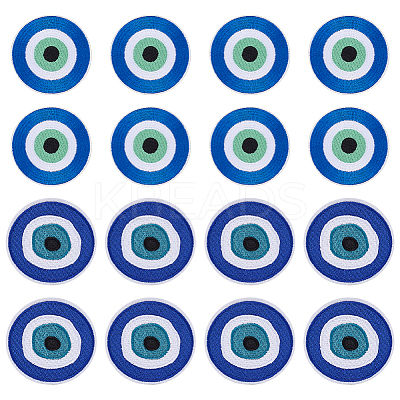 16Pcs 2 Styles Evil Eye Pattern Cloth Computerized Embroidery Iron On/Sew On Patches PATC-MA0001-34-1