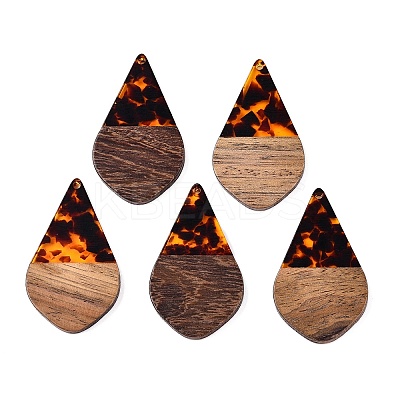 Transparent Resin and Walnut Wood Pendants RESI-T057-06D-1