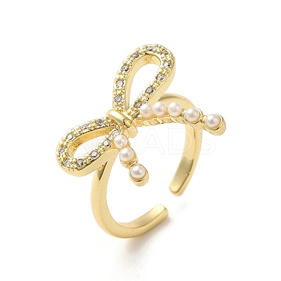 Brass Micro Pave Cubic Zirconia Open Cuff Rings for Women RJEW-M169-01G-1