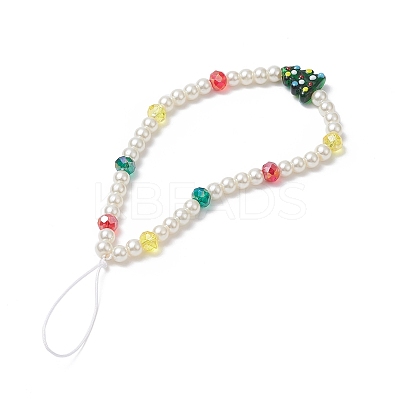 Christmas Glass Pearl Beaded Mobile Straps HJEW-TA00008-1