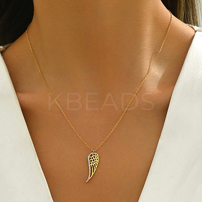 Stainless Steel Crystal Rhinestone Hollow Wing Pendant Necklaces for Women Daily Wear JF5820-1