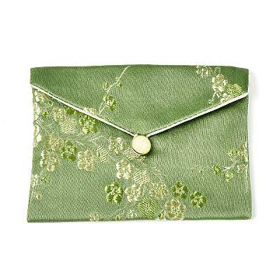 Plum Blossom Embroidery Silk Cloth Envelope Jewelry Storage Bags with Snap Button ABAG-N008-10x12-D01-1