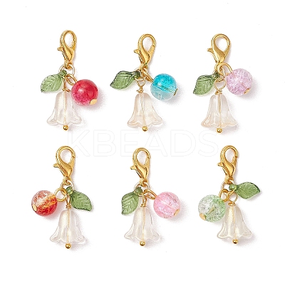 6Pcs Flower Round Acrylic & Glass Pendant Decorations HJEW-JM02954-1