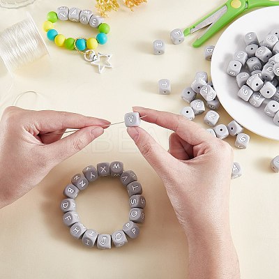 20Pcs Grey Cube Letter Silicone Beads 12x12x12mm Square Dice Alphabet Beads with 2mm Hole Spacer Loose Letter Beads for Bracelet Necklace Jewelry Making JX436O-1