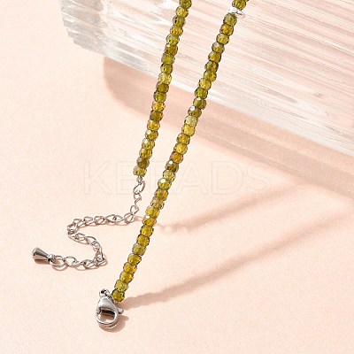 Faceted Rondelle Natural Peridot Beaded Necklaces for Women NJEW-M048-03-1