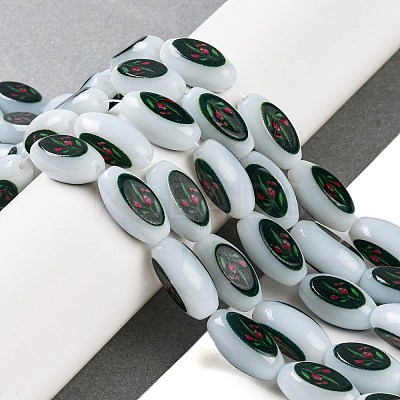 Printing Glass Oval Beads for Necklaces Bracelets Making GLAA-B020-01A-05-1