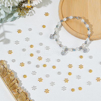 200pcs 4 styles Snowflake Alloy Spacer Beads TIBEB-ME0001-05-1