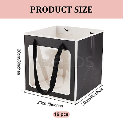 Square Paper Gift Tote Bags with Plastic Visible Window ABAG-WH0051-10B-1