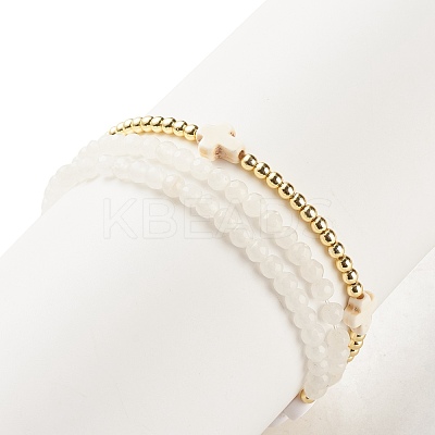 3Pcs 3 Style Natural White Jade & Synthetic Turquoise(Dyed) & Hematite Beaded Stretch Bracelets Set BJEW-JB07975-1