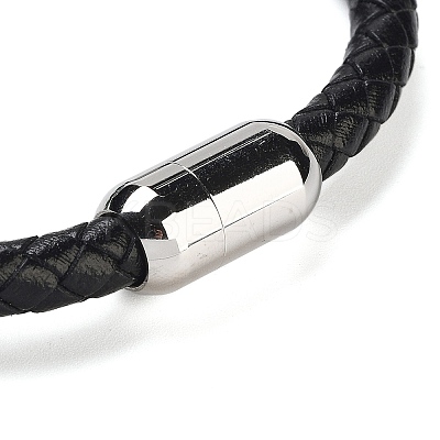 Natural Citrine Round Bead Braided Leather Cord Bracelets for Men Women BJEW-A009-11P-02-1