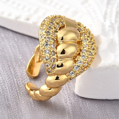 Brass Micro Pave Cubic Zirconia Adjustable Open Cuff Rings for Women RJEW-K292-05G-1