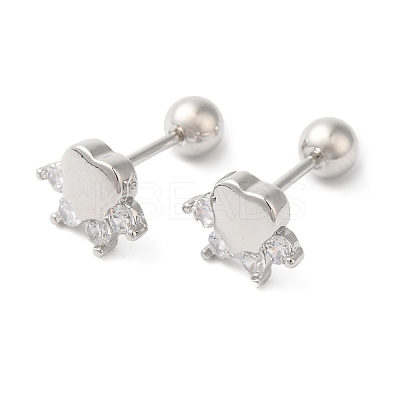 Heart Bow Brass Micro Pave Clear Cubic Zirconia Cartilage Earrings EJEW-L289-03P-02-1