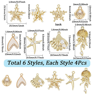 24Pcs 6 Styles Zinc Alloy Crystal Rhinestone Pendants FIND-SC0013-88-1