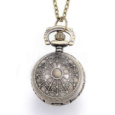 Carved Alloy Flat Round Pendant Necklace Quartz Pocket Watches WACH-P006-06-1