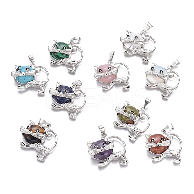 Natural & Synthetic Mixed Stone Kitten Pendants G-J386-C-1