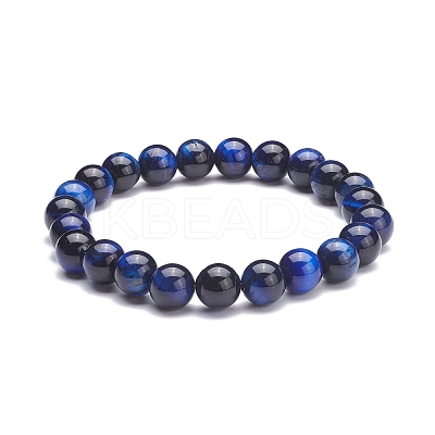 8.5mm Round Dyed Natural Tiger Eye Beads Stretch Bracelet for Girl Women BJEW-JB07152-01-1