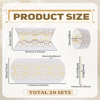 20 Sets Hot Stamping Pillow Cardboard Paper Printed Candy Boxes CON-LP0001-08-1