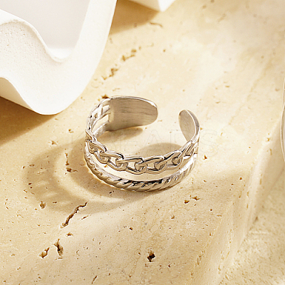 Non-Tarnish 304 Stainless Steel Hollow Chain Cuff Rings AF3272-2-1