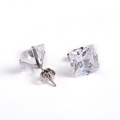 Square Cubic Zirconia Stud Earrings EJEW-H306-09P-5mm-1