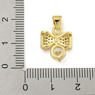 Bowknot Rack Plating Brass Clear Cubic Zirconia Pendants KK-Z053-14G-05-1