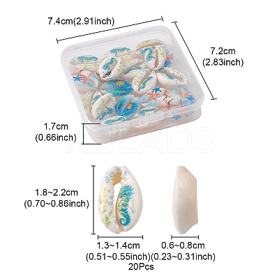 20Pcs Printed Natural Cowrie Shell Beads SHEL-YW0001-03D-1
