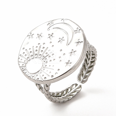 Non-Tarnish 304 Stainless Steel Sun & Moon Planet Open Cuff Ring for Women X-RJEW-B027-20P-1