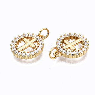 Brass Micro Pave Clear Cubic Zirconia Pendants ZIRC-N039-140-NF-1