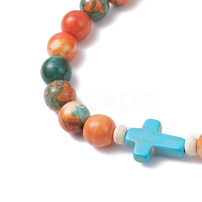 Dyed Synthetic Ocean White Jade & Turquoise Beaded Stretch Bracelets for Men Women BJEW-JB12372-02-1
