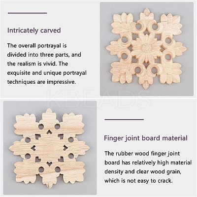 Natural Solid Wood Carved Onlay Applique Craft WOOD-WH0101-59-1