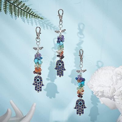 3Pcs Natural & Synthetic Gemstone Chips Cluster Pendant Decoration HJEW-CA0001-35-1