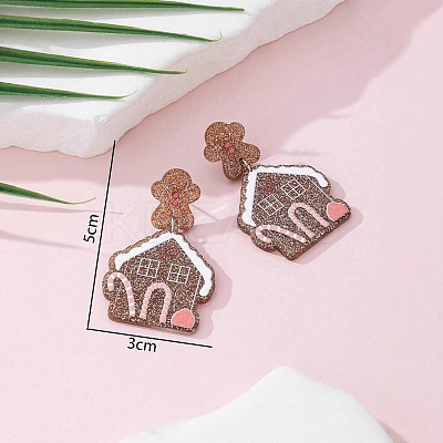 Christmas House Acrylic Dangle Stud Earrings with Glitter Powder for Women FS-WG63F56-01-1