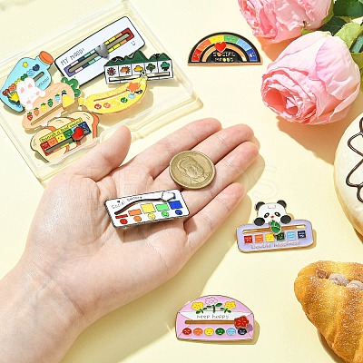 10Pcs 10 Styles Mood Social Battery Sliding Enamel Pins JEWB-CJ0001-52-1