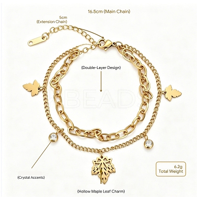304 Stainless Steel Crystal Rhinestone 2-Strand Bracelets WGCD4B2-05-1
