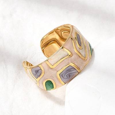 304 Stainless Steel Enamel Open Cuff Ring RJEW-L335-01B-G-1