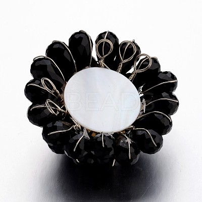 Faceted Glass Flower Big Pendants GLAA-I032-03-1
