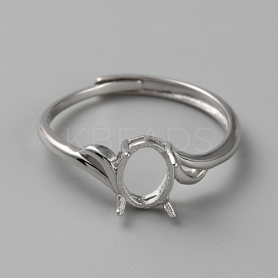 Rhodium Plated 925 Sterling Silver Adjustable Ring Findings FIND-WH0152-384-1
