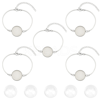 5Pcs 304 Stainless Steel Flat Round Cabochon Setting Bracelets DIY-BBC0001-72-1