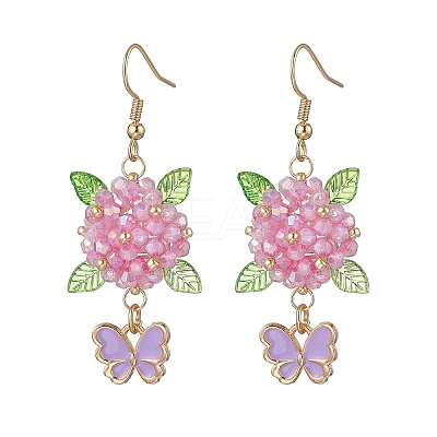 304 Stainless Steel Flower with Butterfly Dangle Earrings EJEW-MZ00455-05-1