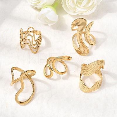 5Pcs 304 Stainless Steel Open Cuff Rings for Women RJEW-K313-07G-1