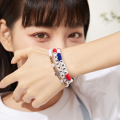 7Pcs 7 Style Word Independent Free Polymer Clay Heishi Surfer Stretch Bracelets Set BJEW-SW00039-1