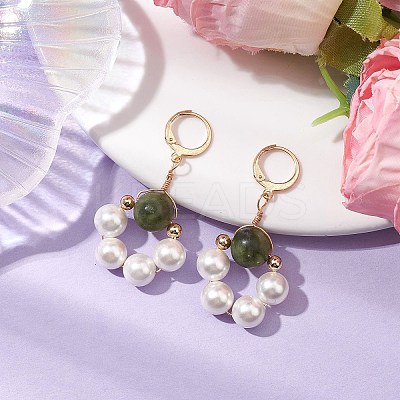 Shell Pearl & Taiwan Jade Leverback Earrings EJEW-JE05927-02-1