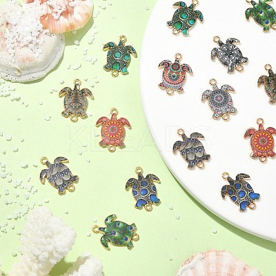 60Pcs 10 Colors Printed Alloy Connector Charms ENAM-CJ0005-63-1