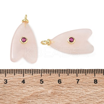 Brass & Natural Rose Quartz & Cubic Zirconia Pendants GG-CBAD360-20G-10-1