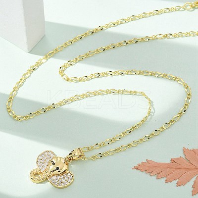Brass Micro Pave Clear Cubic Zirconia Pendant Necklaces for Women NJEW-M084-02G-02-1