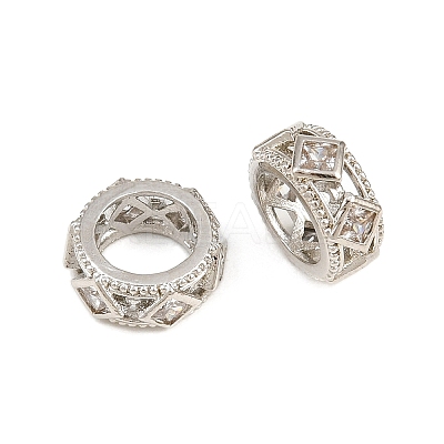 Brass Micro Pave Clear Cubic Zirconia European Beads CU-CBA6A75-14P-1
