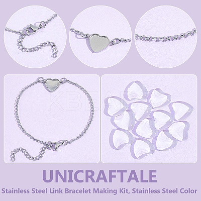 DIY Blank Heart 304 Stainless Steel Link Bracelet Making Kit BJEW-UN00005-1