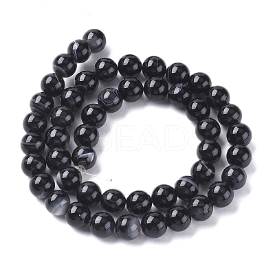 Natural Black Agate Beads Strands X-G-G582-8mm-60-1